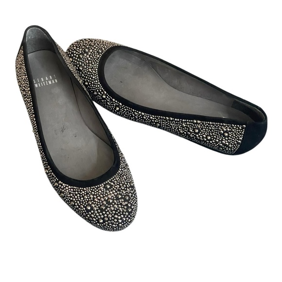 Stuart Weitzman Shoes - Stuart Weitzman Rhinestone Pebble Detail
Black & Silver Flats Size 8.5M Narrow
